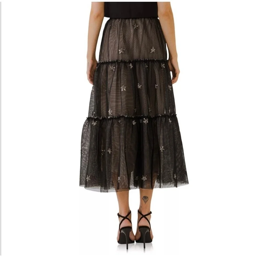 ANTHROPOLOGIE Endless Rose Black Tulle Skirt